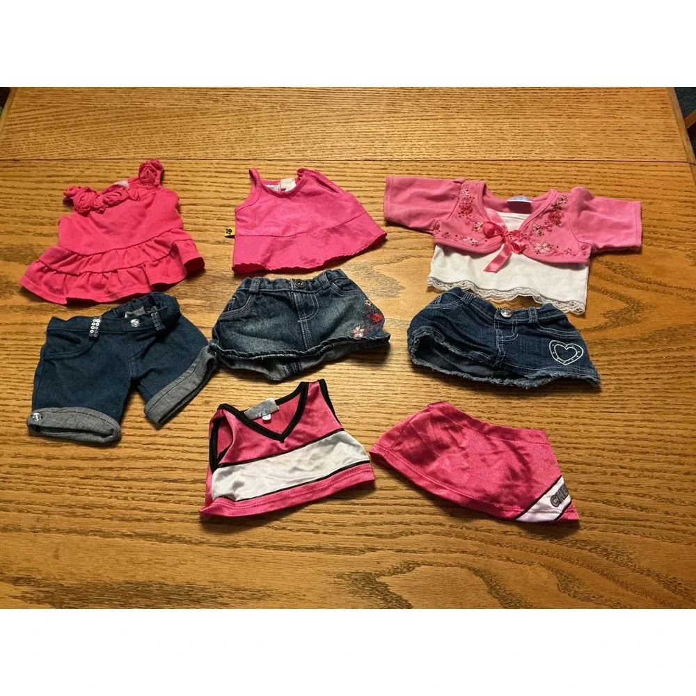 Build-A-Bear Workshop Clothing Lot 8pc Denim Skirts Pink Tops Cheerleader Outfit